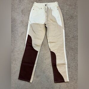 Pacsun Paneled Cream and Brown High Rise Jeans | 23